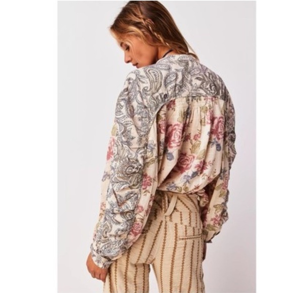 Free People NWT Mara Floral Printed Long Sleeve Button Down Blouse Size M - Picture 9 of 13